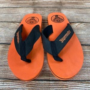 Jagermeister Flip Flops Men Size 9/10 Thong Sandals - Orange/Black - NEW